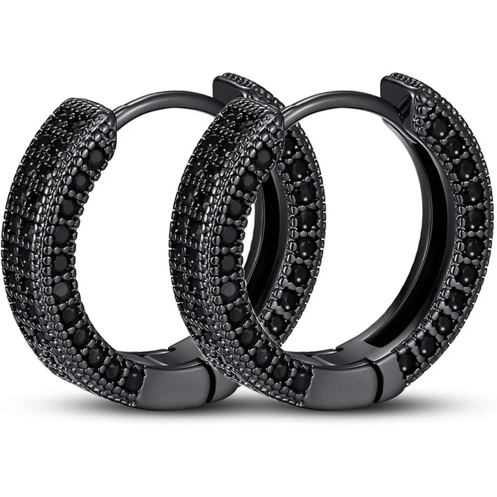 Unisex Black Garnet Sapphire Emerald Cubic Zirconia Diamond Huggie Earrings